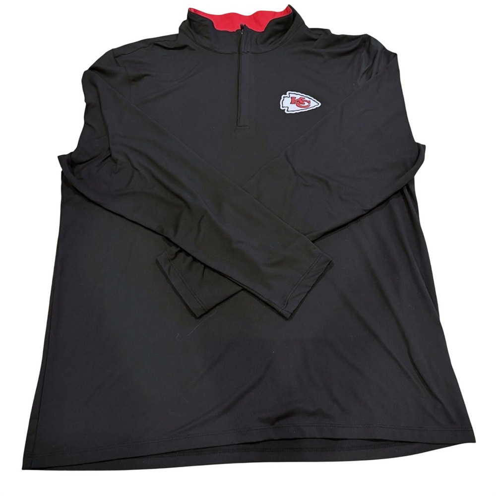 Kansas City Chiefs Quarter Zip Pullover Black Red Mens Size Large NFL Athleisure